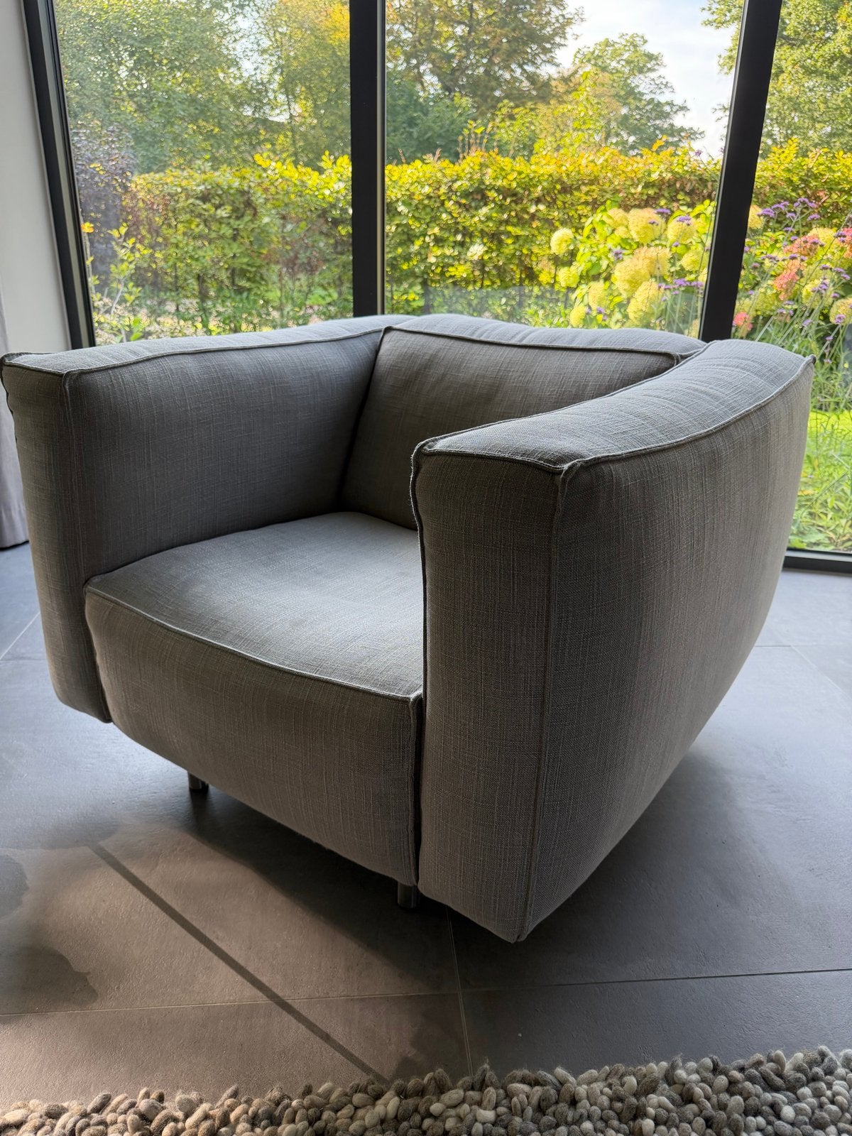 Topform Alonzo fauteuil - lichtgrijs, RVS poten, Ophalen, Zo goed als nieuw, Stof, 75 tot 100 cm