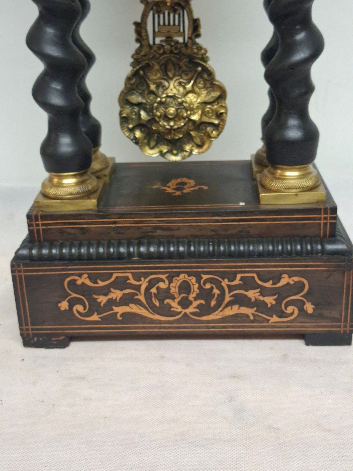 Antieke Kolomklok met Inlegwerk - 44cm Hoog, Ophalen of Verzenden