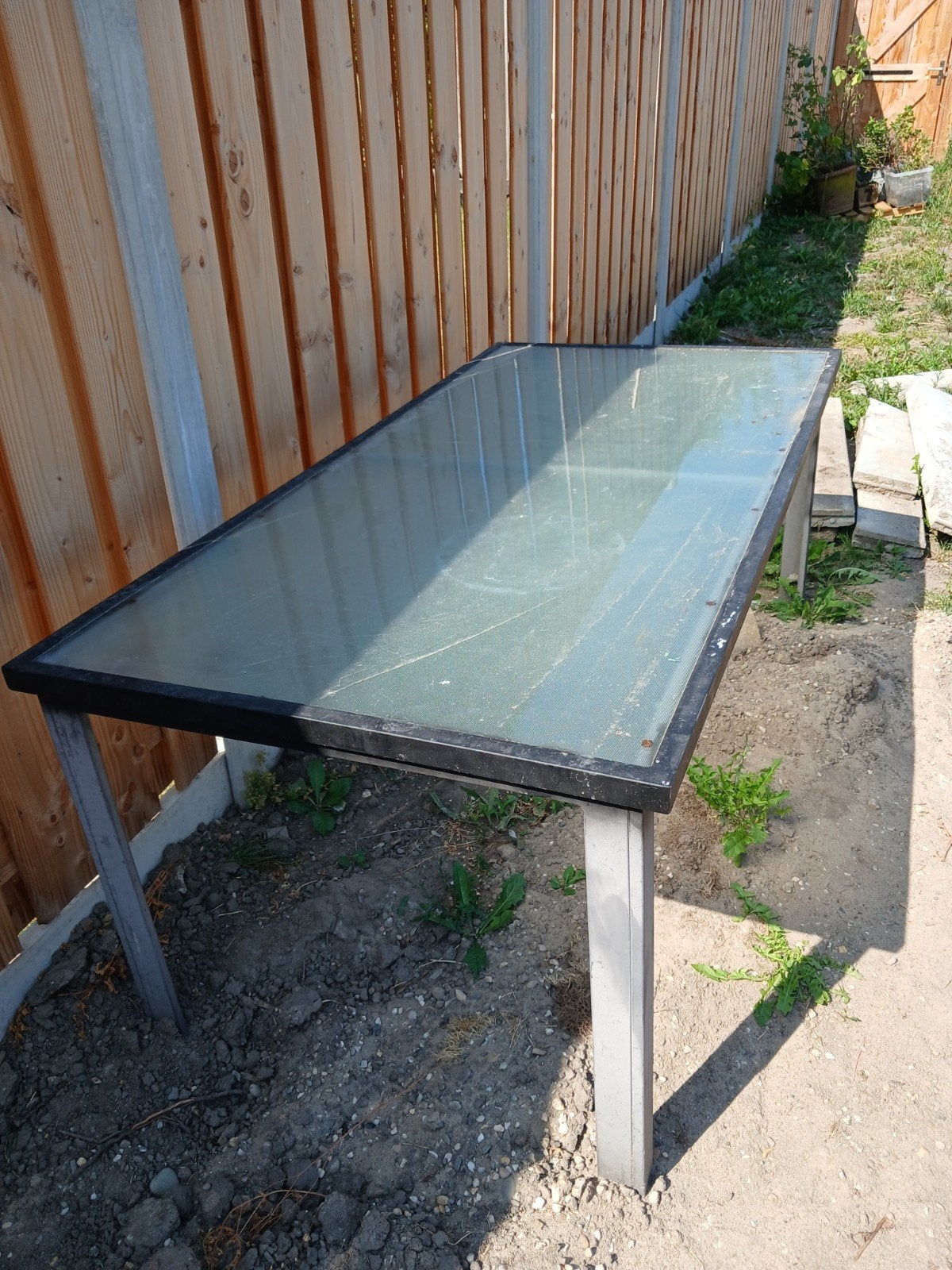 Tuin tafel met glazen blad, Ophalen, Gebruikt, Rechthoekig, Aluminium
