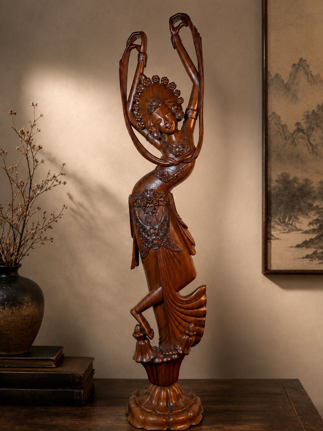 Grote Handgesneden Balinese Danseres, Antiek en Kunst, Kunst | Beelden en Houtsnijwerken, Ophalen of Verzenden