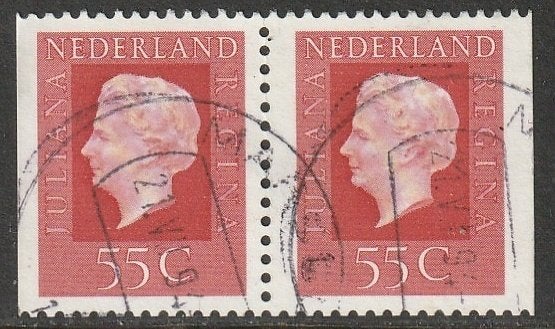 Nederland 1976 C138 Juliana 55c-paar L+R ong, Gest, Ophalen of Verzenden, Na 1940, Gestempeld