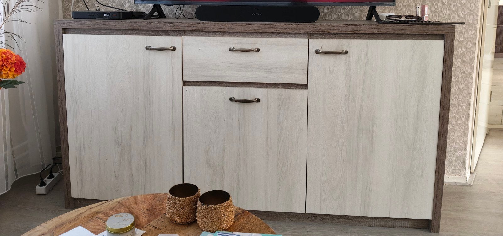 Dressoir en eettafel bruin/beige, Ophalen, Gebruikt, 25 tot 50 cm, 50 tot 100 cm