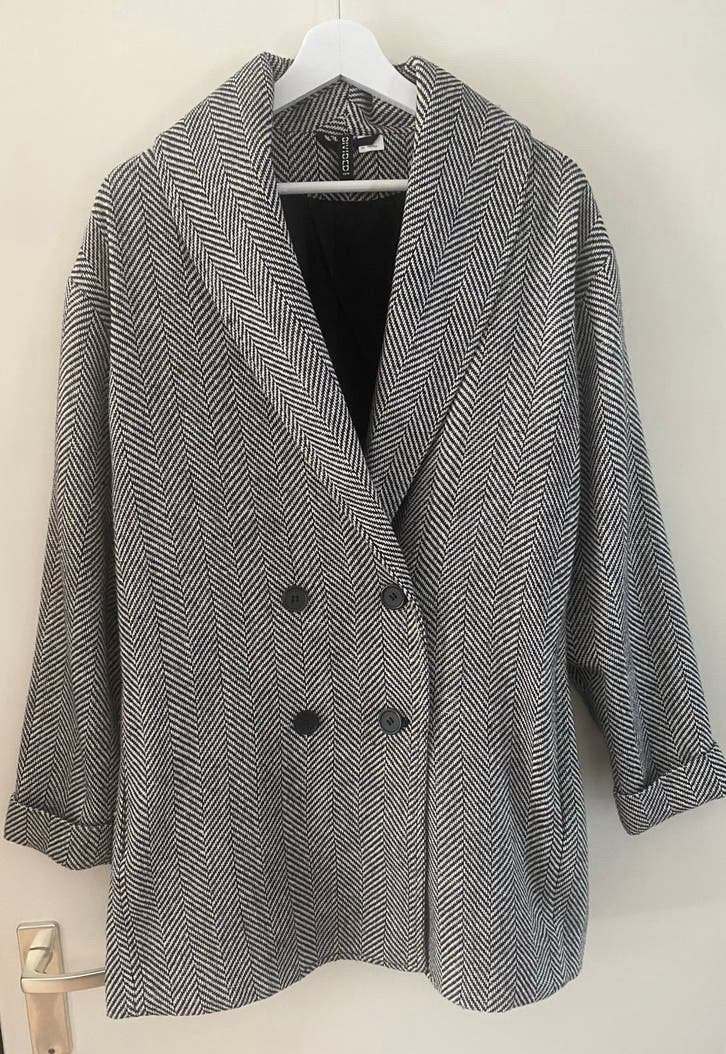 H&M double breasted oversized jas maat M, grijs, nieuw, Maat 38/40 (M), H&M, Nieuw, Ophalen of Verzenden