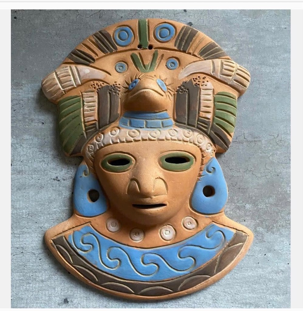 Terracotta wandmasker Vintage, Maya, Azteken, 27 x 19,5 cm, Ophalen of Verzenden
