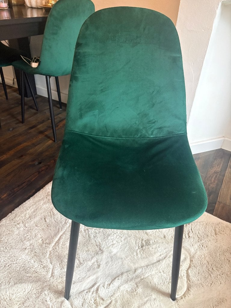 Velvet eetkamer stoelen groen 4 stuks, Ophalen, Overige kleuren, Zo goed als nieuw, Vier