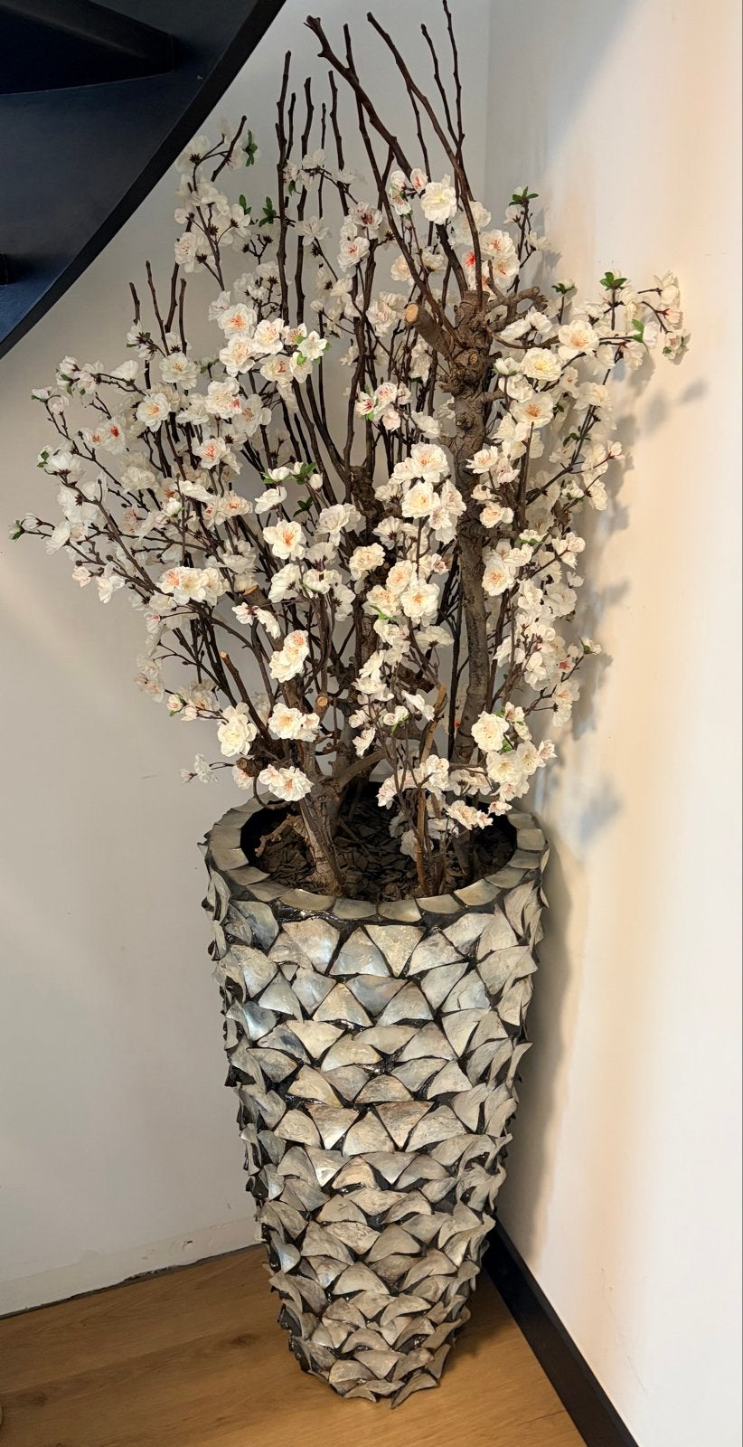 Witte kunstbloesem inclusief pot - 200cm hoog, Ophalen, Binnen, Kunstbloesem, Met pot of vaas