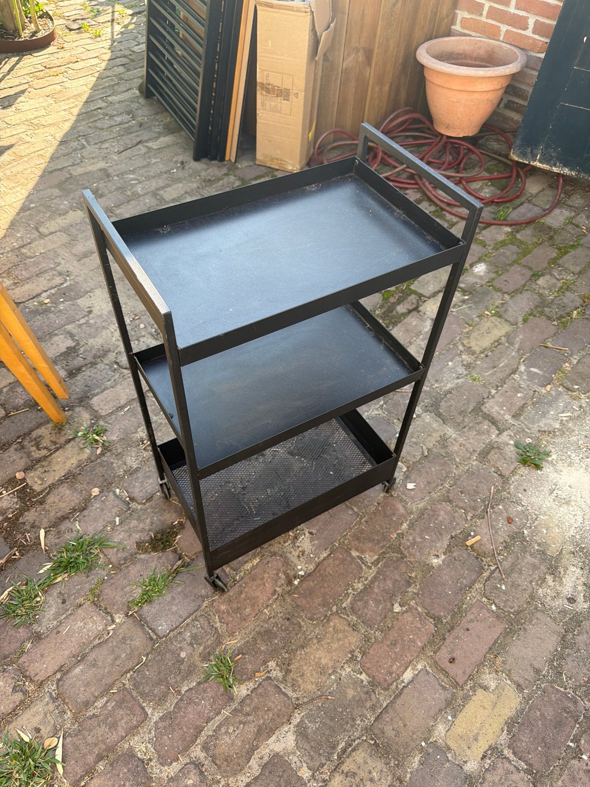Ikea Zwart metalen serveerwagen/trolley met 3 planken, Ophalen, Gebruikt