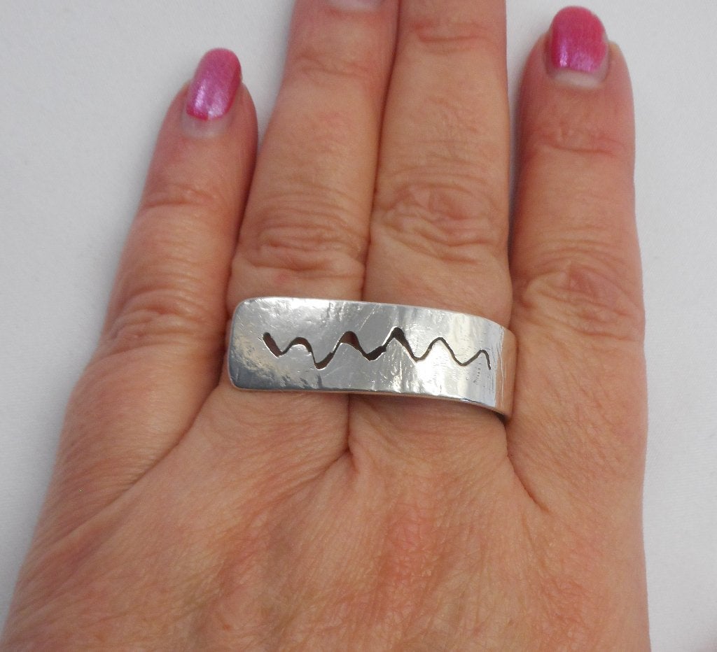 Zilveren aparte verstelbare modernist ring nr.475, Sieraden, Tassen en Uiterlijk, Ringen, 18 tot 19, Verzenden, Zo goed als nieuw