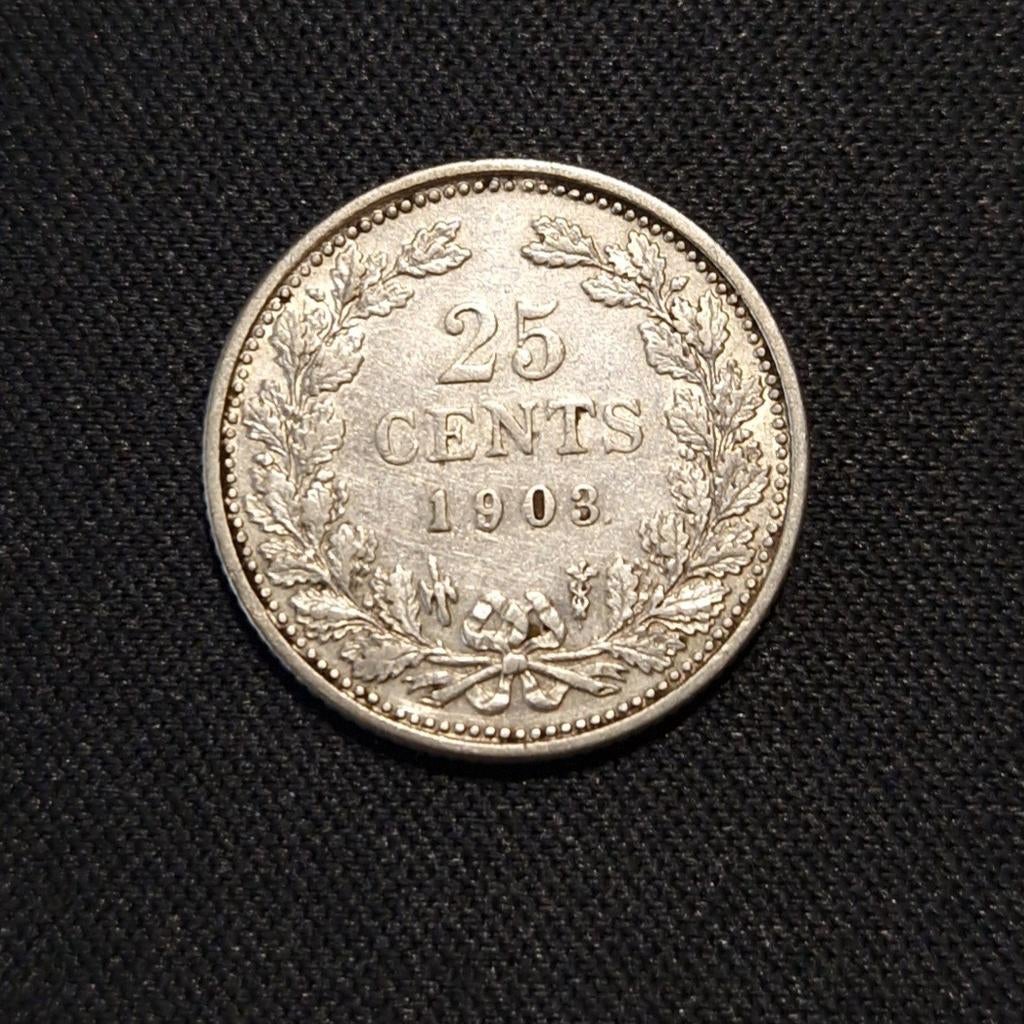 25 cent 1903, Postzegels en Munten, Munten | Nederland, Verzenden, Zilver, 25 cent, Koningin Wilhelmina