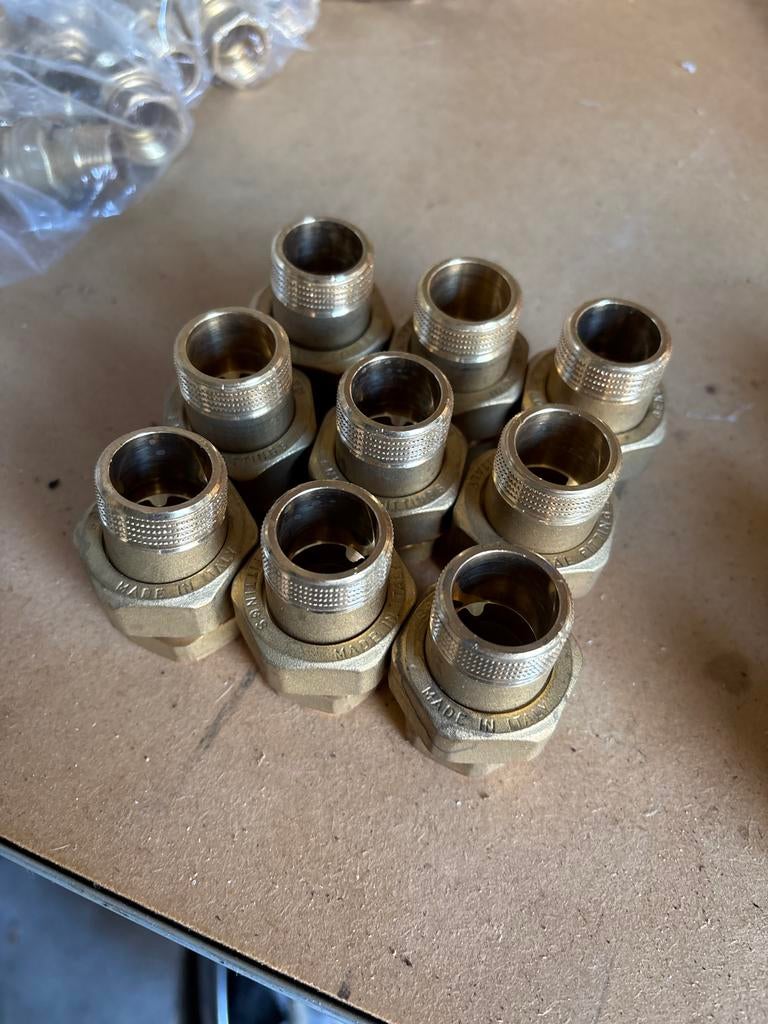 9x 3-delige koppeling 3/4 inch messing - Nieuw, Doe-het-zelf en Verbouw, Buizen en Afvoer, Overige materialen, Overige typen, Nieuw