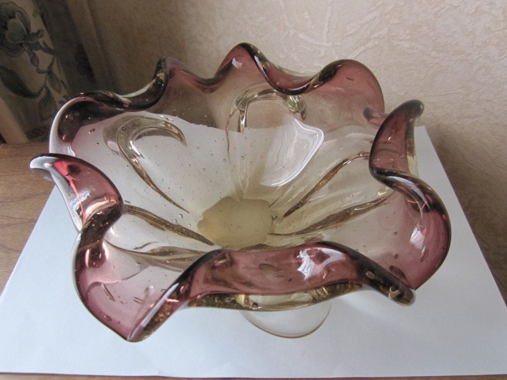 Mid century Murano sommerso bullicante art glass bowl, Verzenden