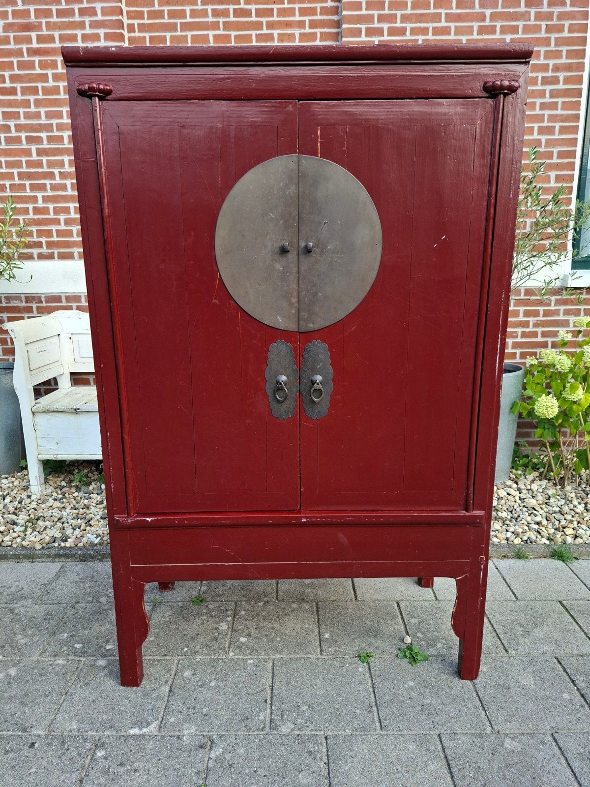 Antieke Chinese bruidskast - Rood gelakt, Ophalen