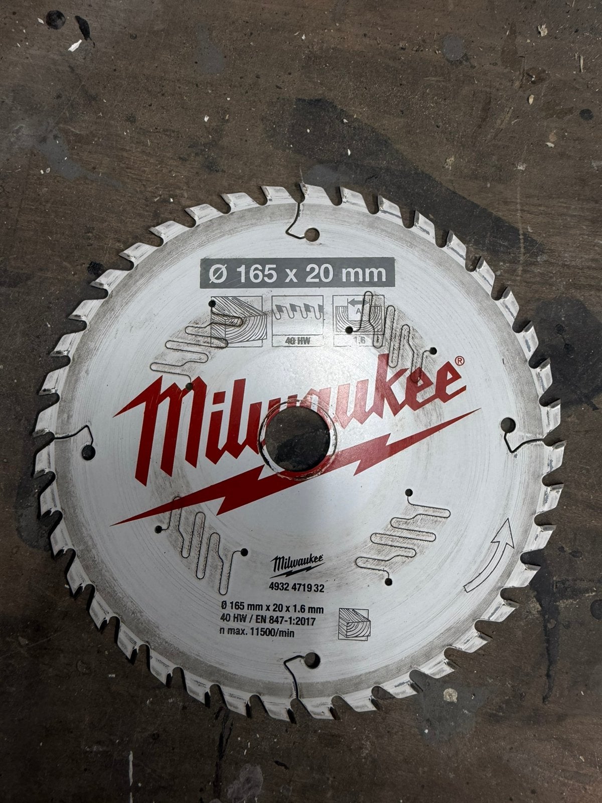 Milwaukee hout zaagblad 165x20mm dikte 1,6mm 40t, Cirkelzaag, 70 mm of meer, Ophalen of Verzenden, Zo goed als nieuw