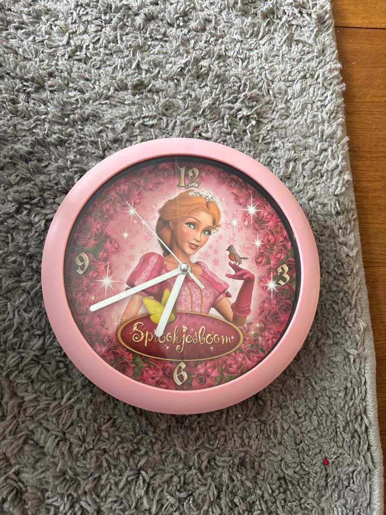 Efteling Sprookjesboom Wandklok - Roze met Prinses, Ophalen of Verzenden, Gebruikt, Analoog, Wandklok