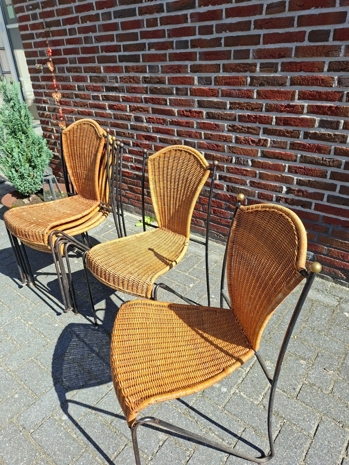 Eetkamerstoelen riet 6, Ophalen, Gebruikt, Bruin, Metaal