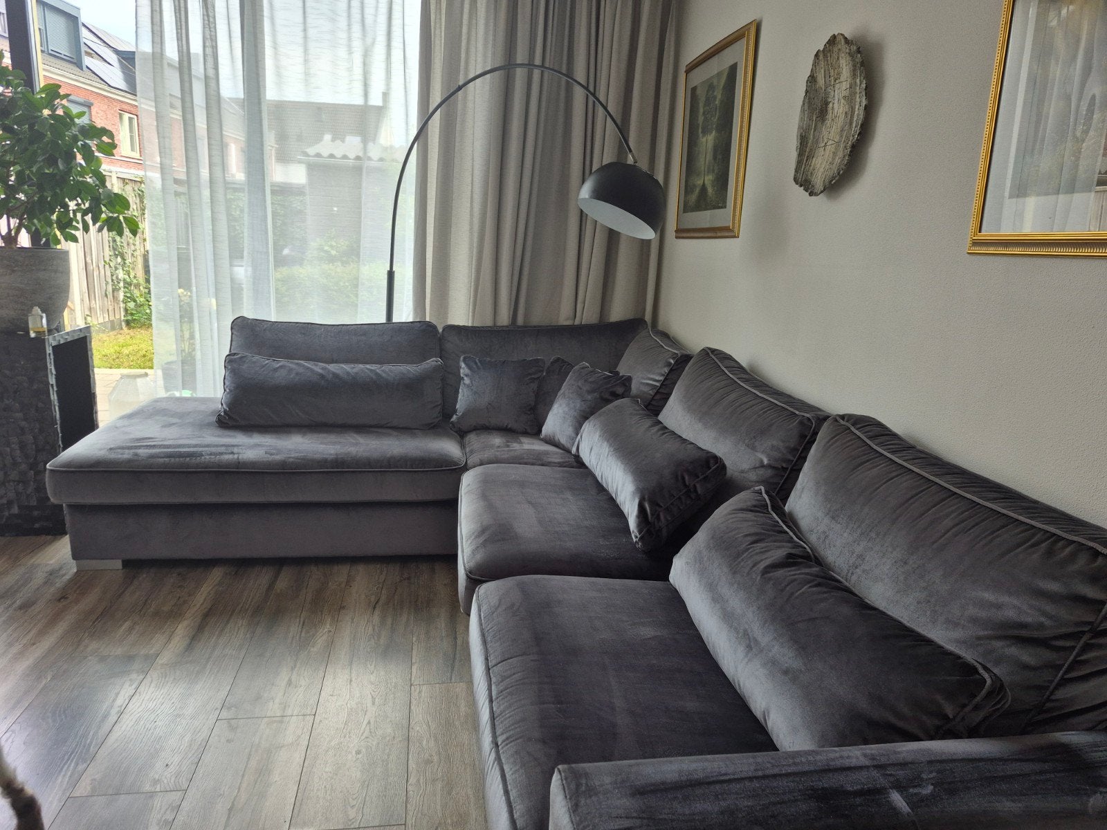 Grijze Hoekbank, Ophalen, 250 tot 300 cm, 100 tot 125 cm, Hoekbank
