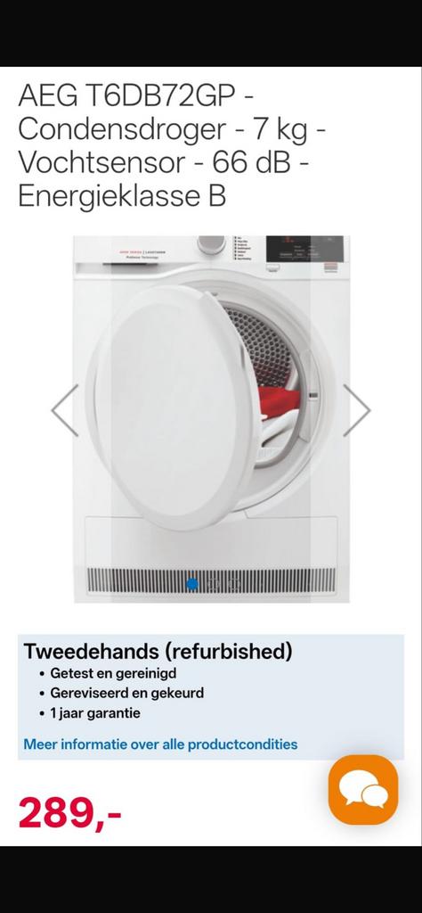 AEG T6DB72GP Condensdroger - 7 kg - Energieklasse B, 6 tot 8 kg, Ophalen of Verzenden, Zo goed als nieuw, Voorlader