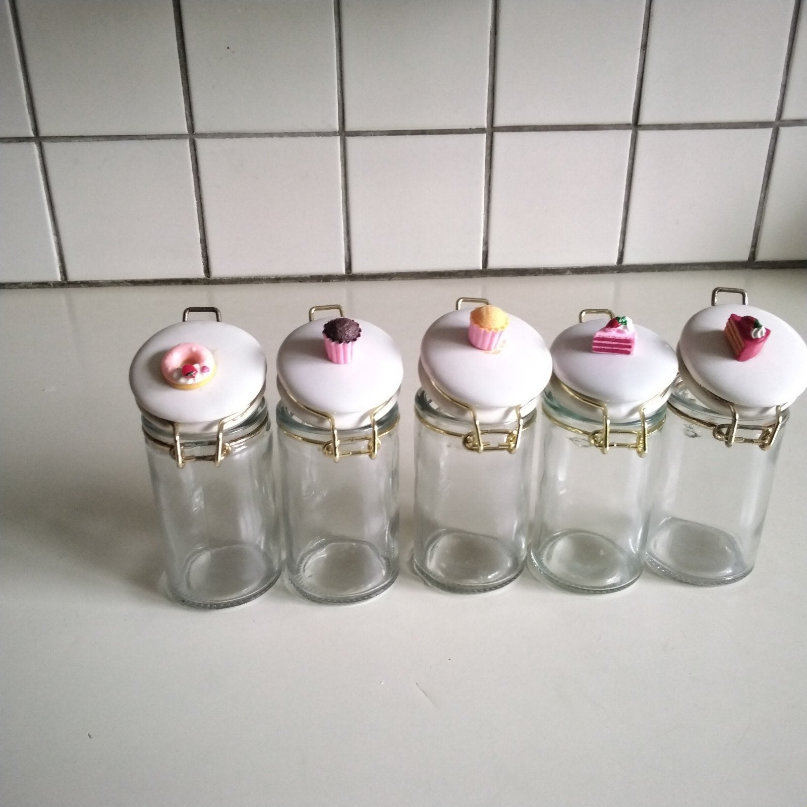 5 glazen ( kruiden) potjes, Huis en Inrichting, Keuken | Servies, Ophalen of Verzenden, Glas