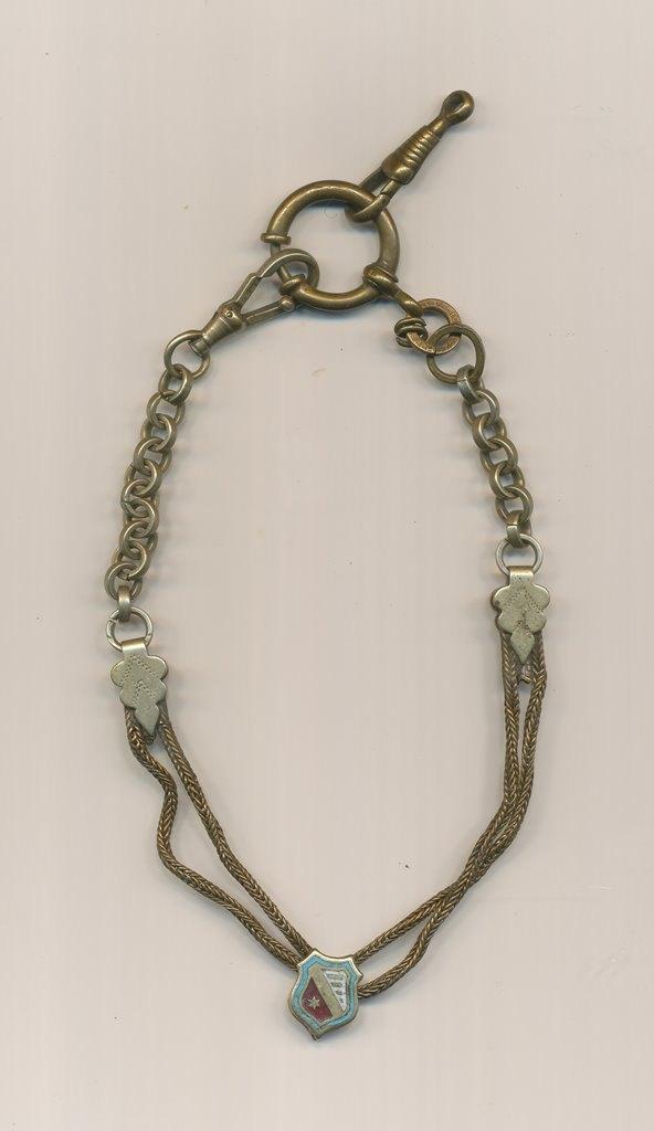 Antieke Horlogeketting met Emaille Schildje Ca. 1910, Verzenden, Gebruikt, Goud, Overige materialen