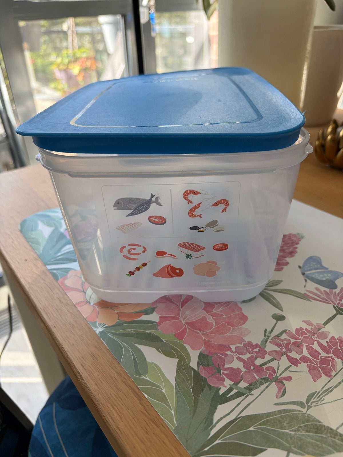 Tupperware Vlees- en Visbewaarschaal met Rooster, Gebruikt, Bewaardoos, Blauw, Luchtdicht