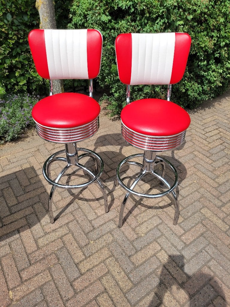 2 Amerikaanse Bel Air barkrukken retro fifties sixties, Huis en Inrichting, Ophalen, 60 tot 90 cm, Met voetsteun, Zo goed als nieuw