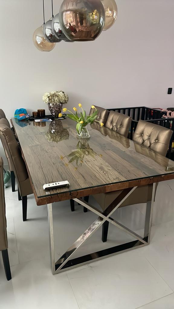 Eettafel met glasplaat Richmond eric kuster style, Ophalen, Gebruikt, 100 tot 150 cm, 200 cm of meer