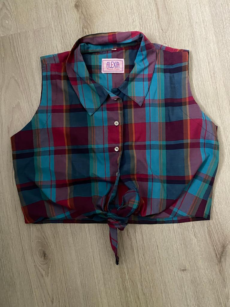 Vintage geruite blouse tie-front top Multicolor Alexia, Ophalen of Verzenden, Zo goed als nieuw, Maat 42/44 (L), Overige kleuren