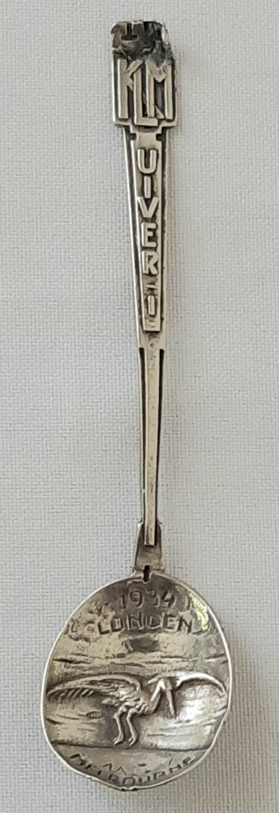 Zilveren Theelepel KLM De Uiver 1934 Londen Melbourne, Ophalen of Verzenden, Gebruikt, Overige typen