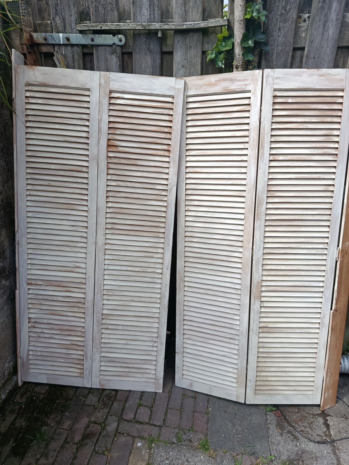 Set van 4 vintage houten louvre deuren/luiken, Ophalen, Gebruikt