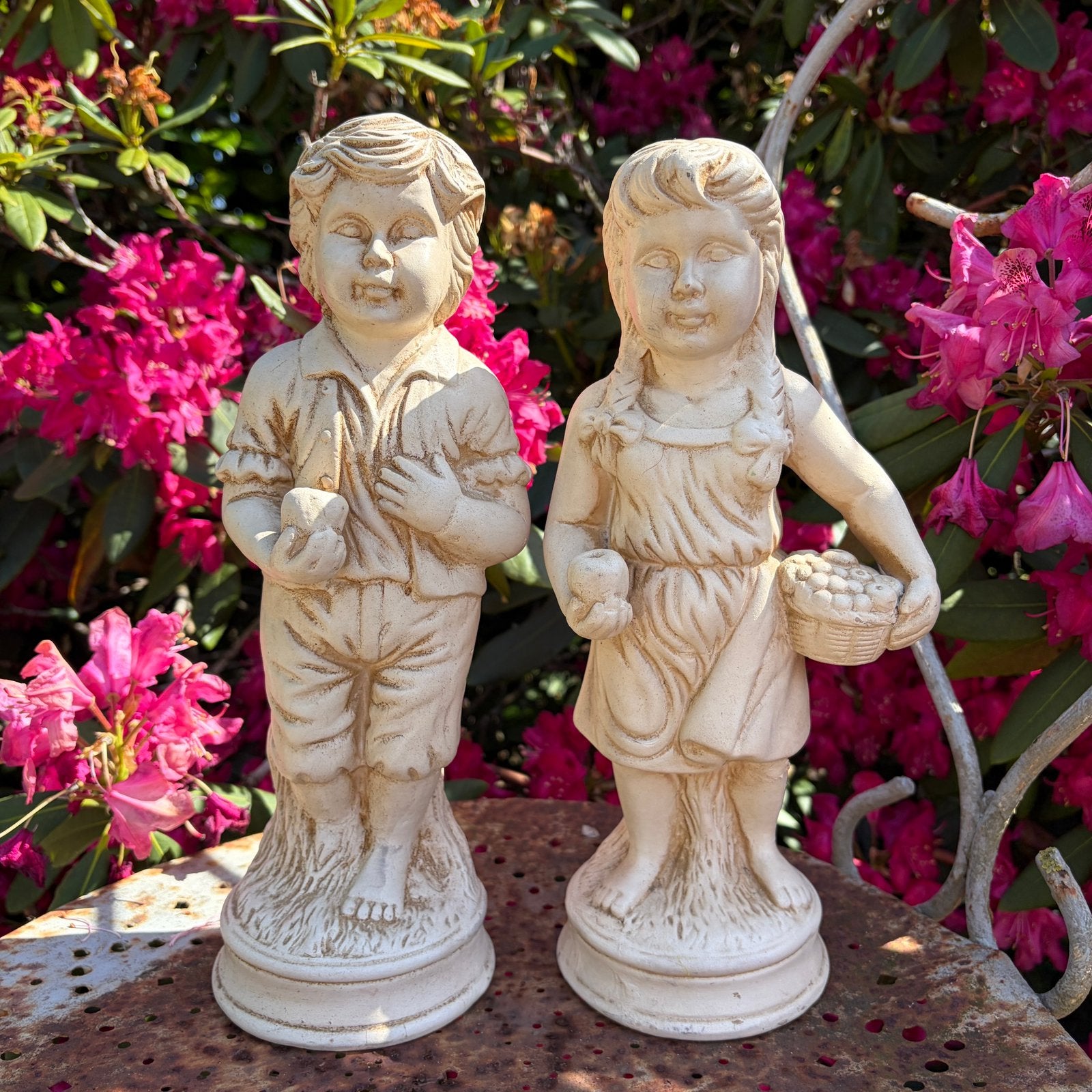 Schattige set beelden - brocante beeldjes / tuinbeeldjes, Antiek en Kunst, Curiosa en Brocante, Ophalen of Verzenden