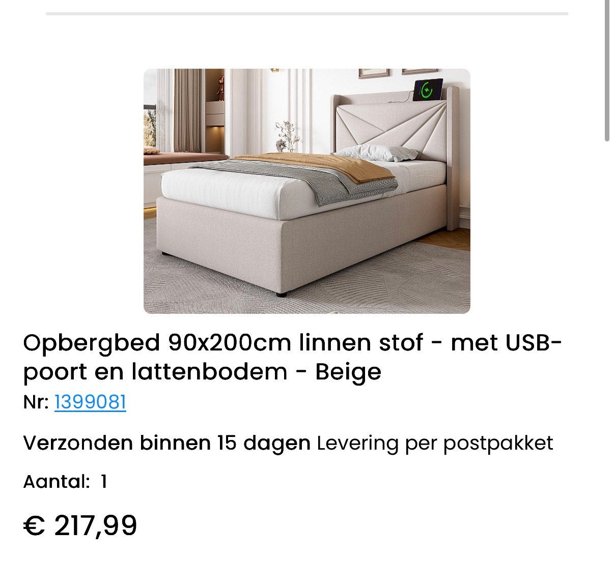 2 bedden met opbergruimte en usb, Ophalen, 90 cm, Eenpersoons, Zo goed als nieuw