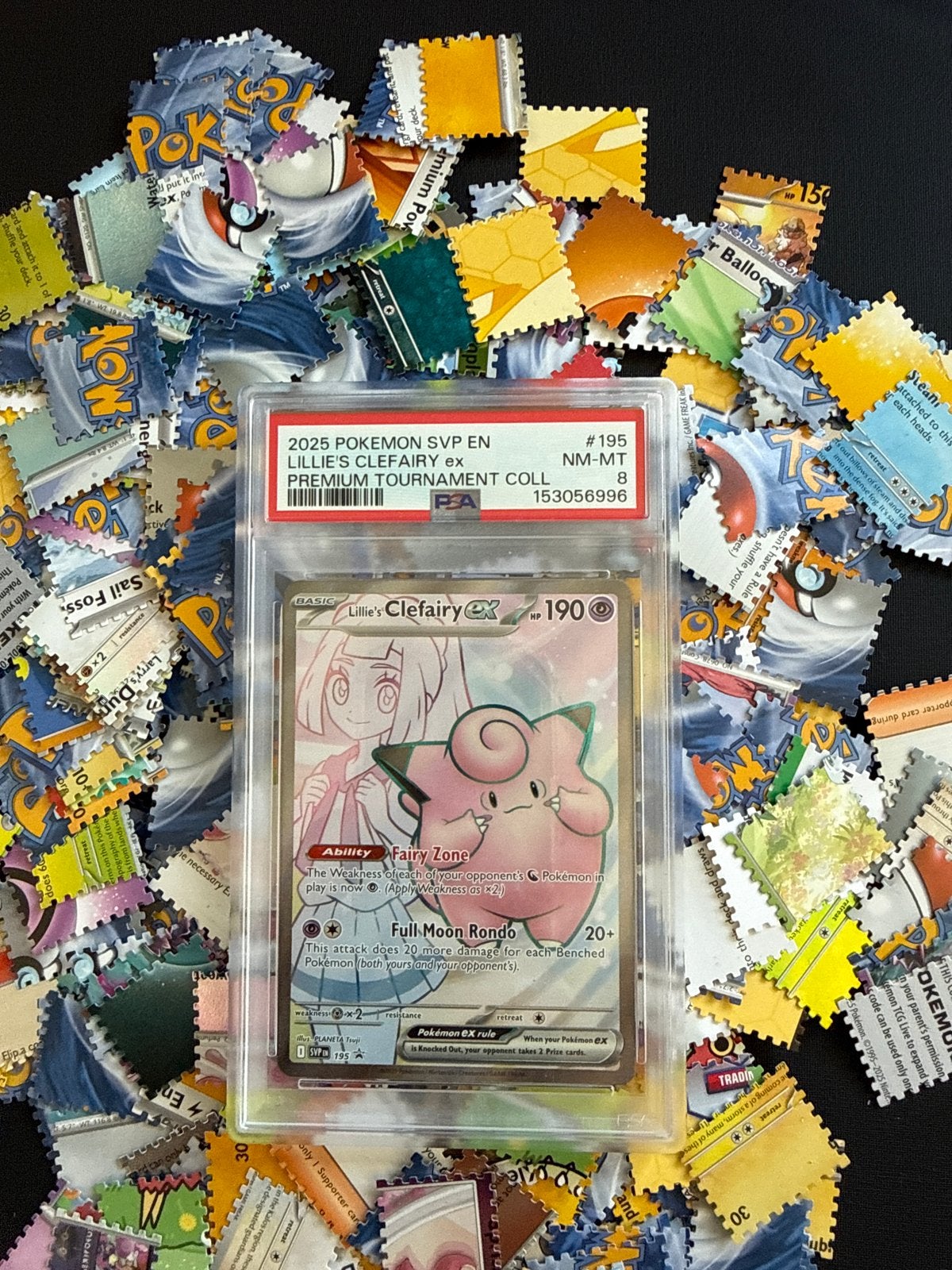 Lillie's Clefairy ex Premium Tournament Collection PSA 8, Ophalen of Verzenden, Zo goed als nieuw, Losse kaart