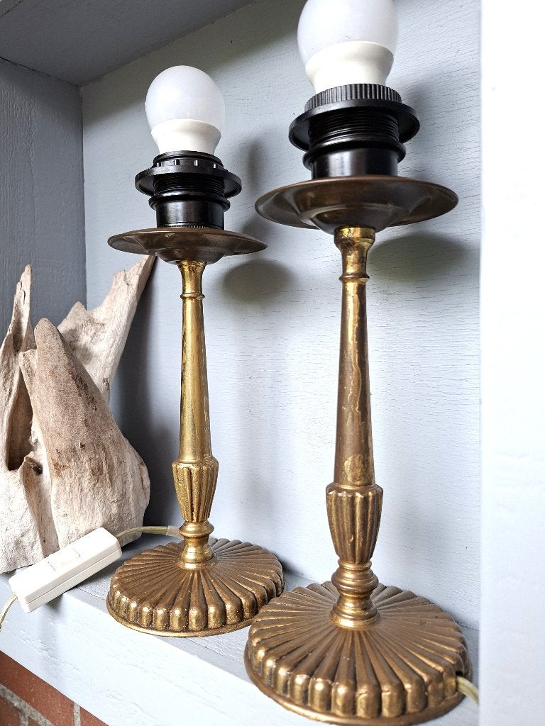 2 Identieke tafellampen  bed lampen -Hollywood Regency 70s, Gebruikt, Overige merken, Goud, 26 cm