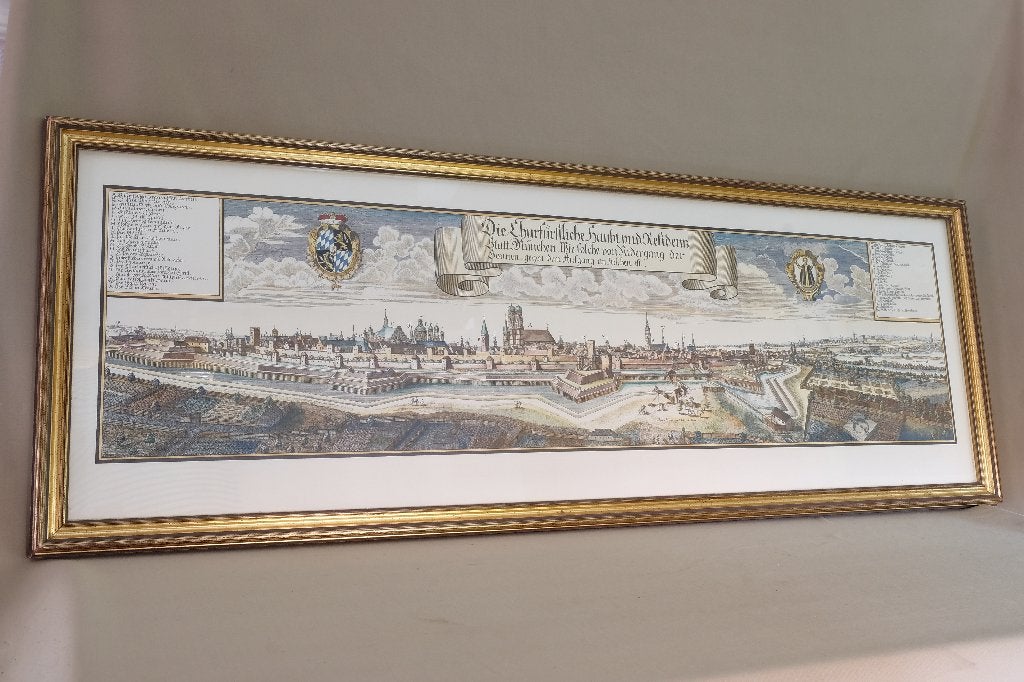kopergravure München  M. Wening  18e eeuw  ?, Ophalen, 40 cm, Stadsgezicht, 110 cm