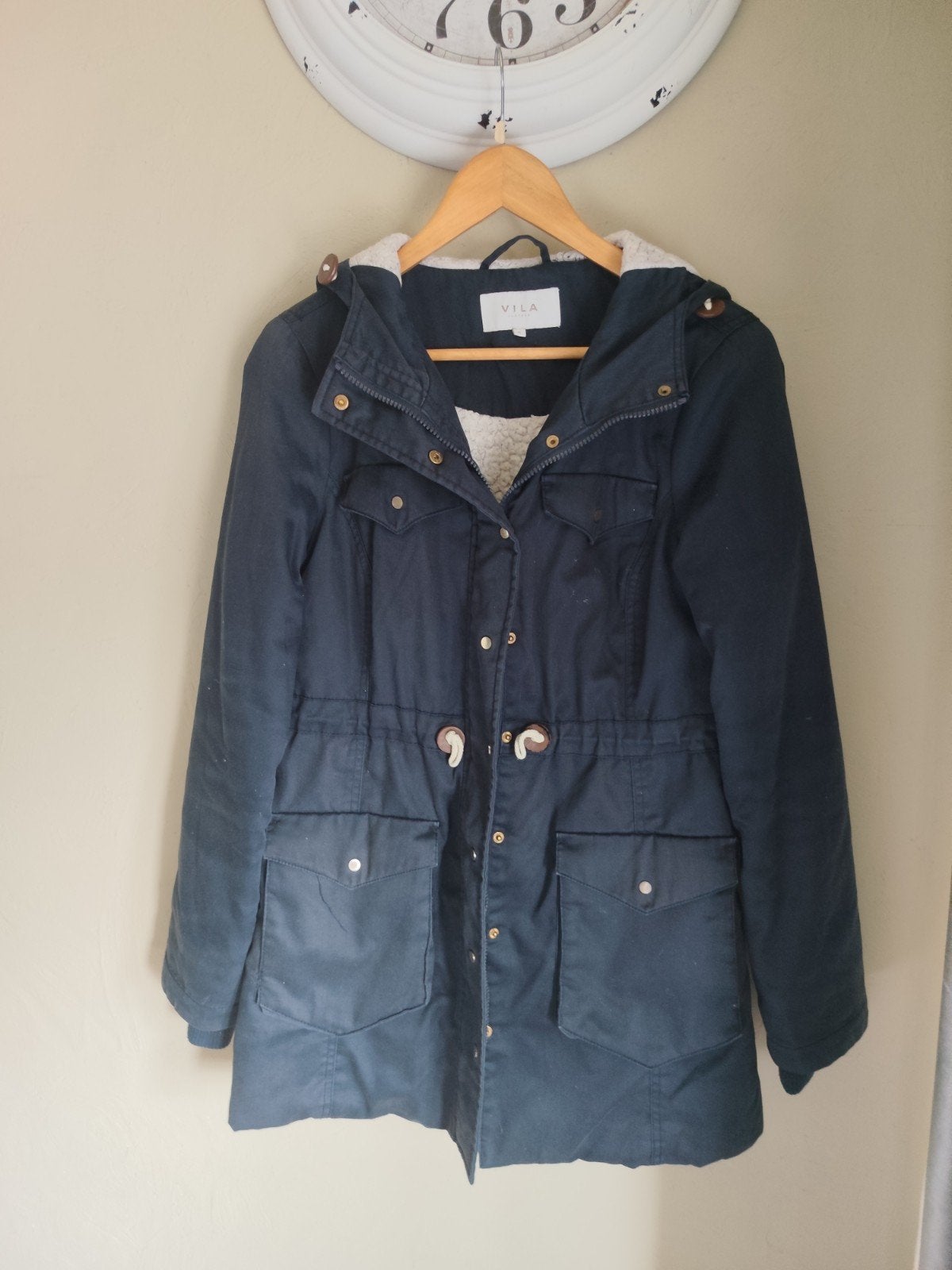 Vila donkerblauwe parka jas M, Ophalen of Verzenden, Zo goed als nieuw, Blauw