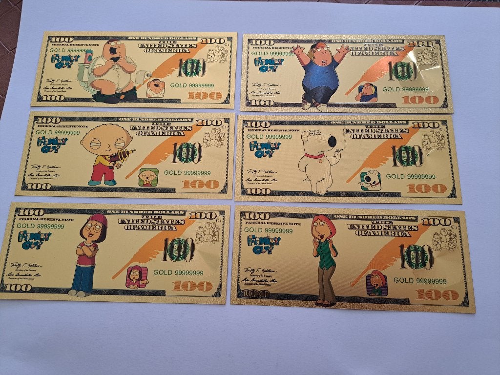 GOUDFOLIE BILJETTEN - FAMILY GUY SERIE - 6X, Verzamelen, Verzenden, Nieuw