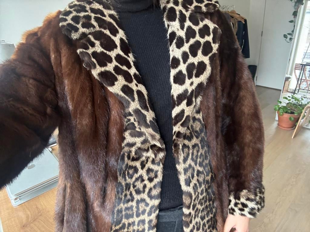 Vera Pelle Leren Jas met Dierenprint - Uniek Design, Ophalen of Verzenden, Gedragen, Maat 38/40 (M), Bruin