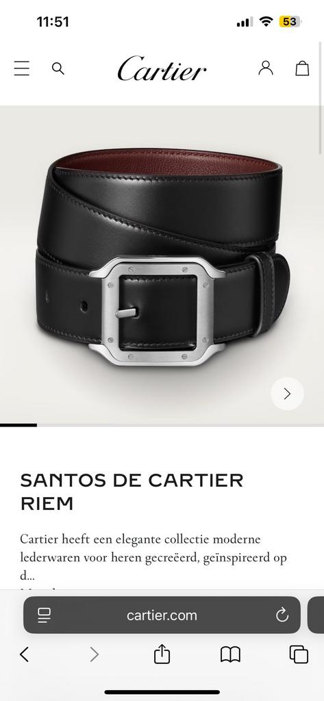 Cartier Riem “Santos” Zwart leer met doos en alle toebehoren, Ophalen of Verzenden, Zwart, 95 tot 105 cm, Echt leder
