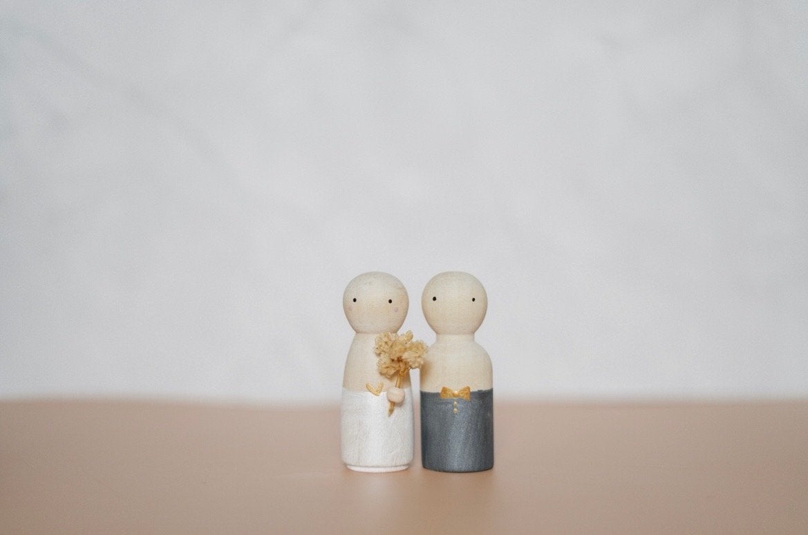 Handgemaakt Pegdoll Bruidspaar - 6,5 cm, Verzamelen, Ophalen of Verzenden, Nieuw
