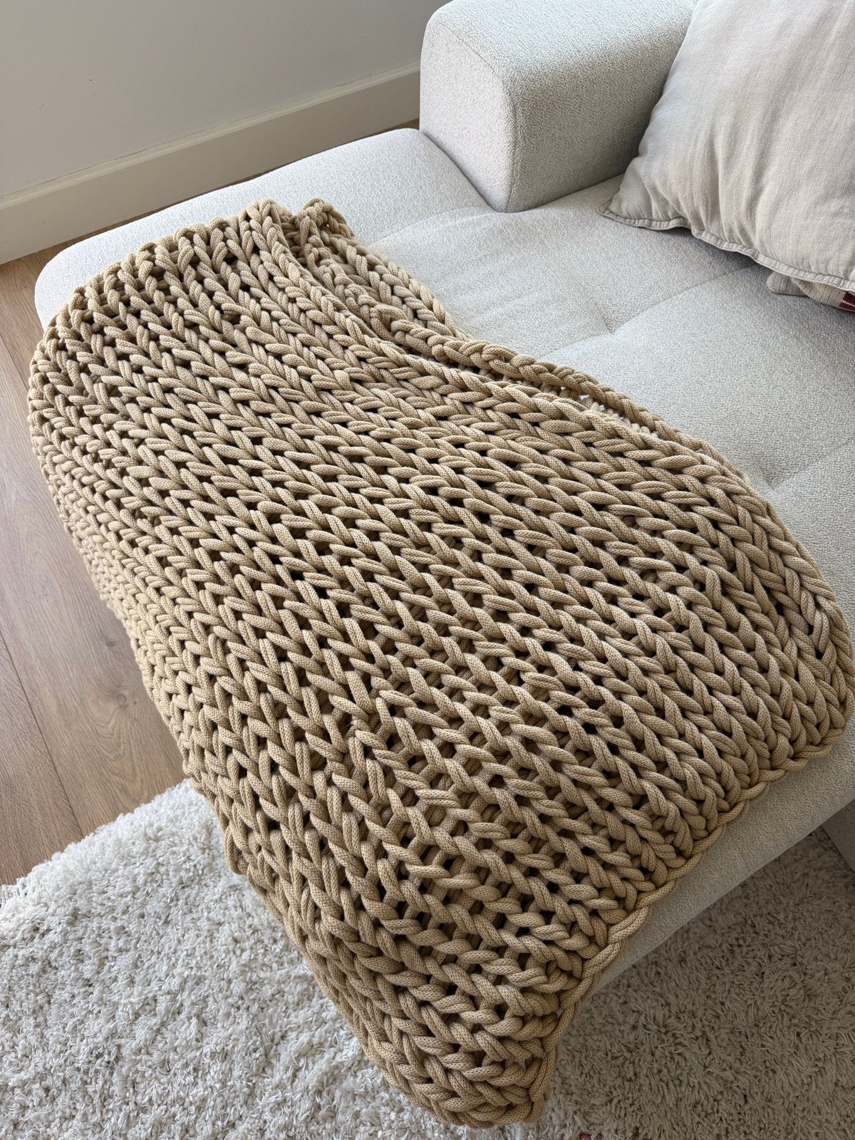 Nieuw Westwing Adyna grof gebreide deken 130x170 cm beige, 100 tot 150 cm, Verzenden, Beige, Nieuw