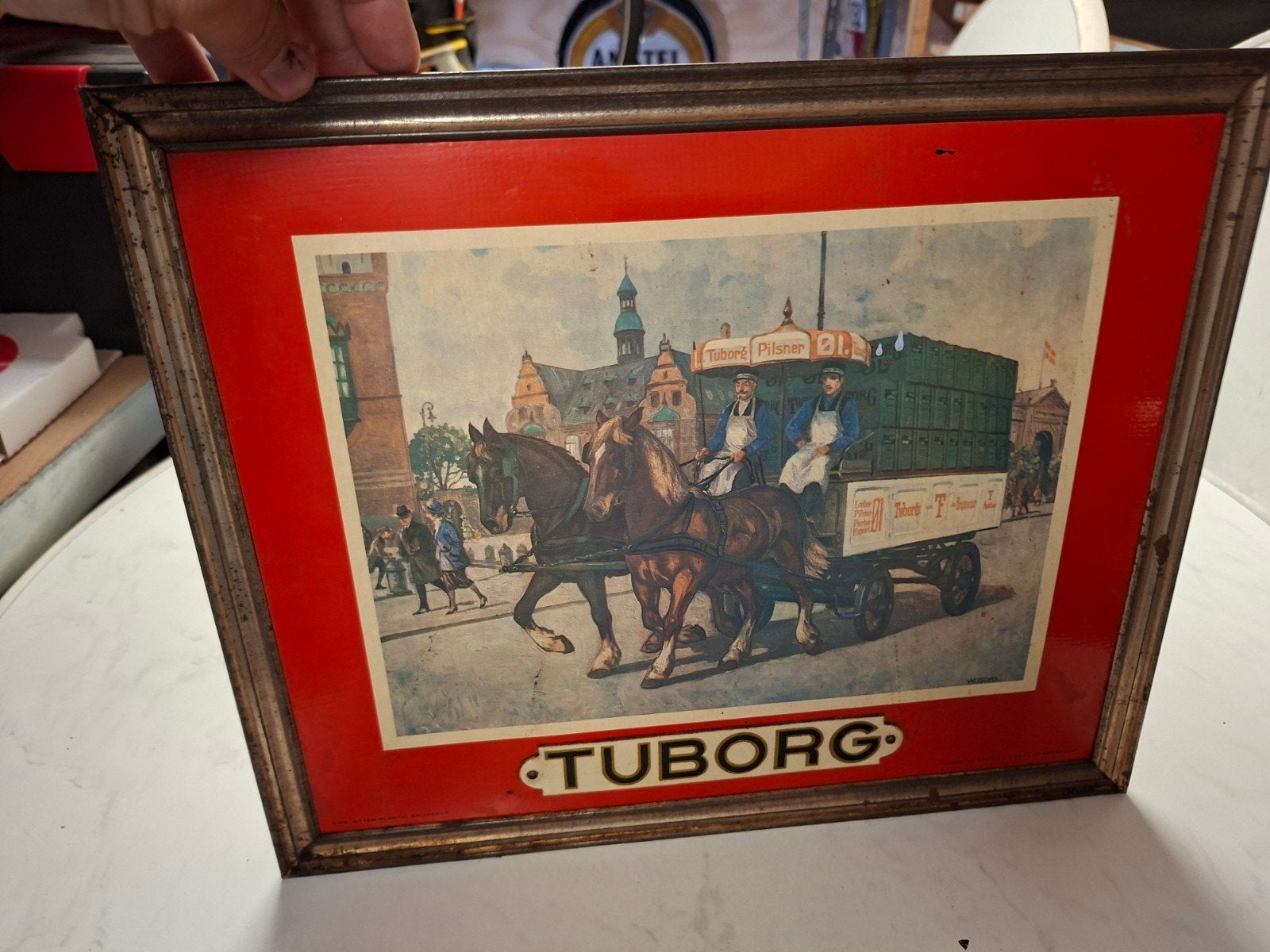 Oude Tuborg bier reclamebord - Vintage decoratie, Verzamelen, Merken en Reclamevoorwerpen, Ophalen of Verzenden, Gebruikt, Reclamebord