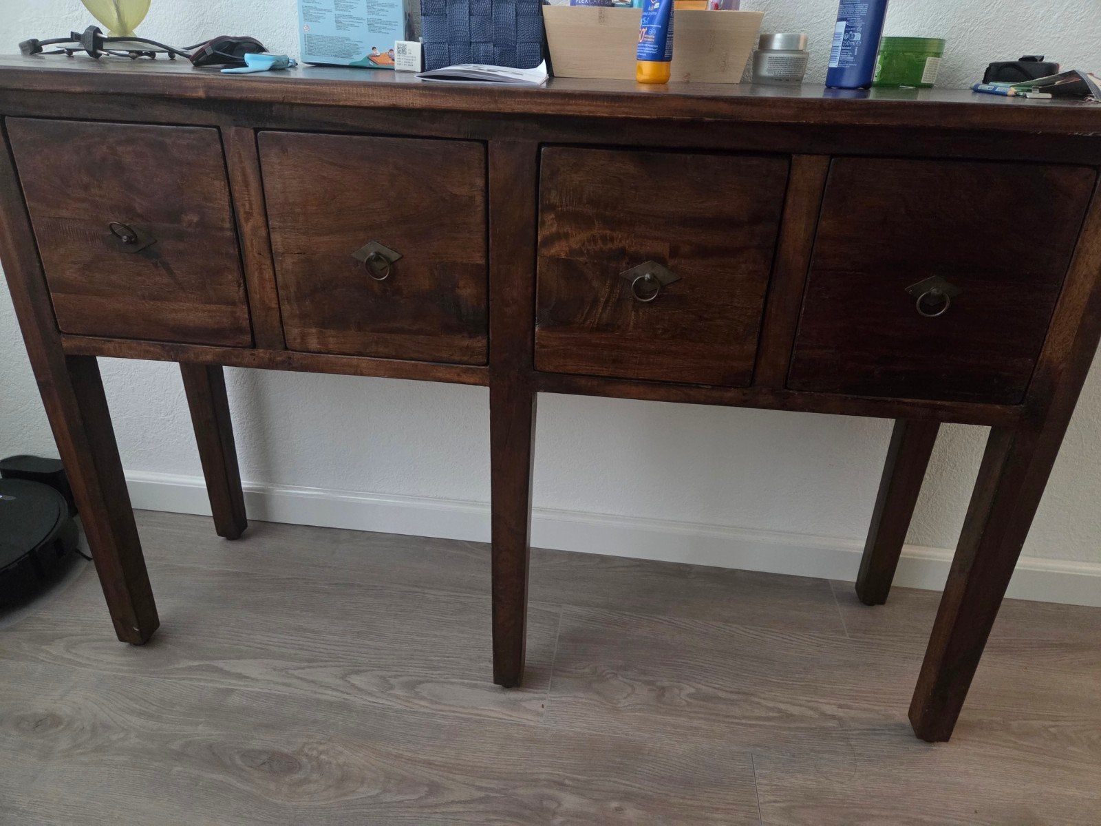 Massief houten sidetable/haltafel met lades, Huis en Inrichting, Tafels | Bijzettafels, Ophalen, Gebruikt, 75 cm of meer, Klassiek, Landelijk