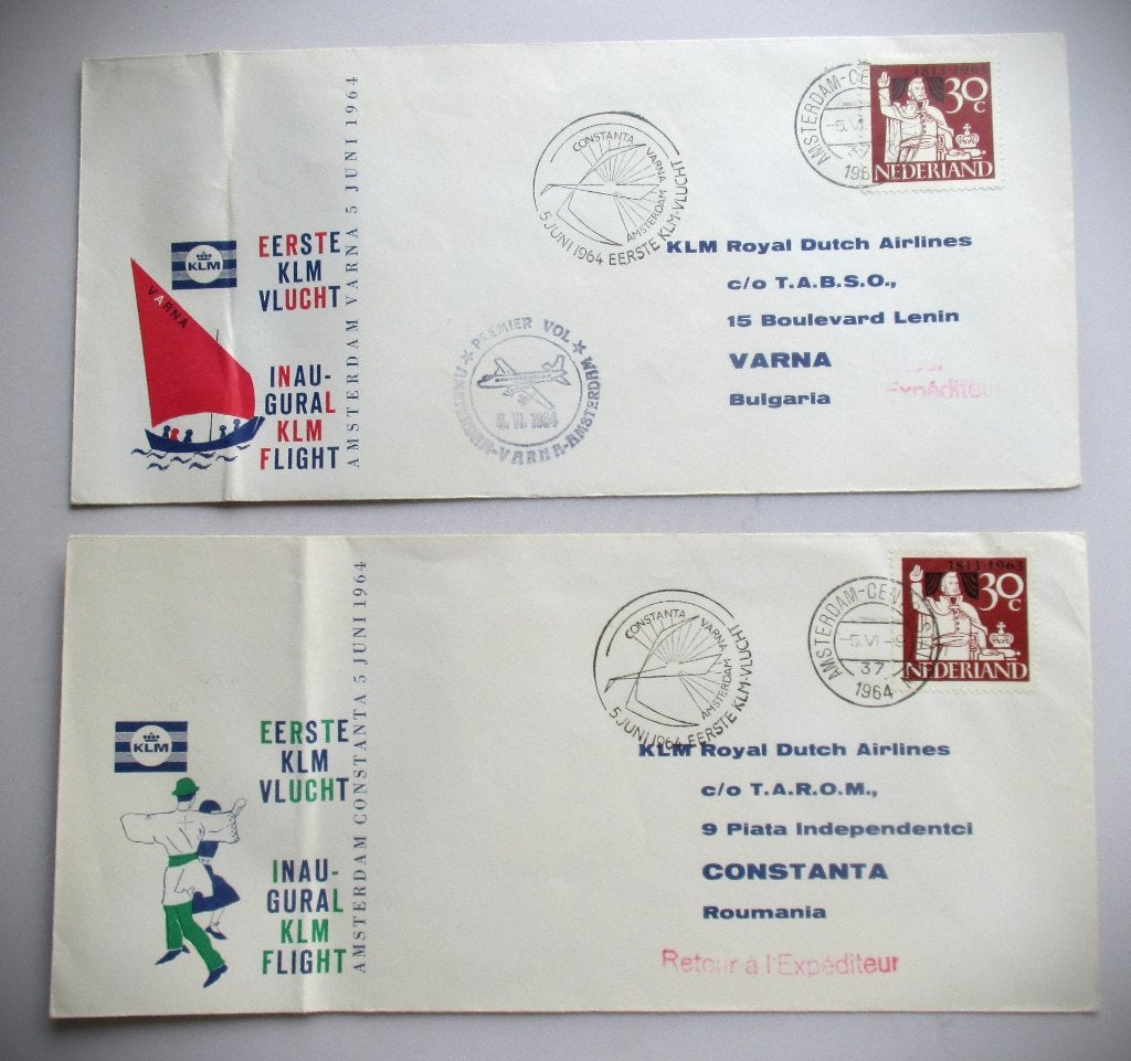 KLM Herinnerings enveloppe~5 juni 1964~Varna~Constanta, Verzamelen, Ophalen of Verzenden, Gebruikt, Overige typen