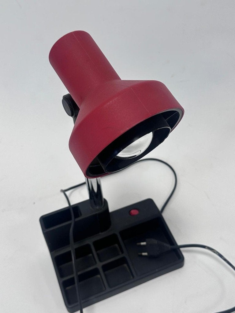 Vintage bureaulamp Hema met pennenhouder - Rood/Zwart, 41 cm, Bureaulamp, Kunststof, Vintage
