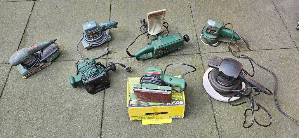 Bosch schuurmachines bandschuurmachine bovenfrees polijst, Doe-het-zelf en Verbouw, Ophalen, 600 tot 1200 watt, Bandschuurmachine