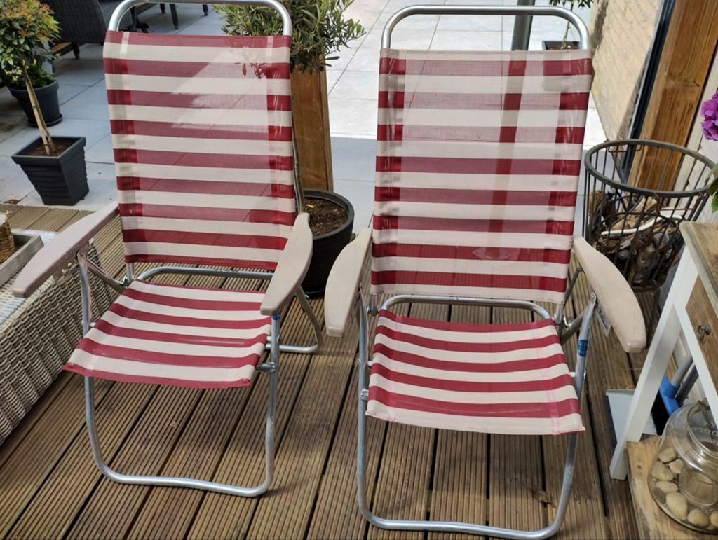 2 Crespo campingstoelen - rood/wit gestreept, Ophalen, Gebruikt, Campingstoel