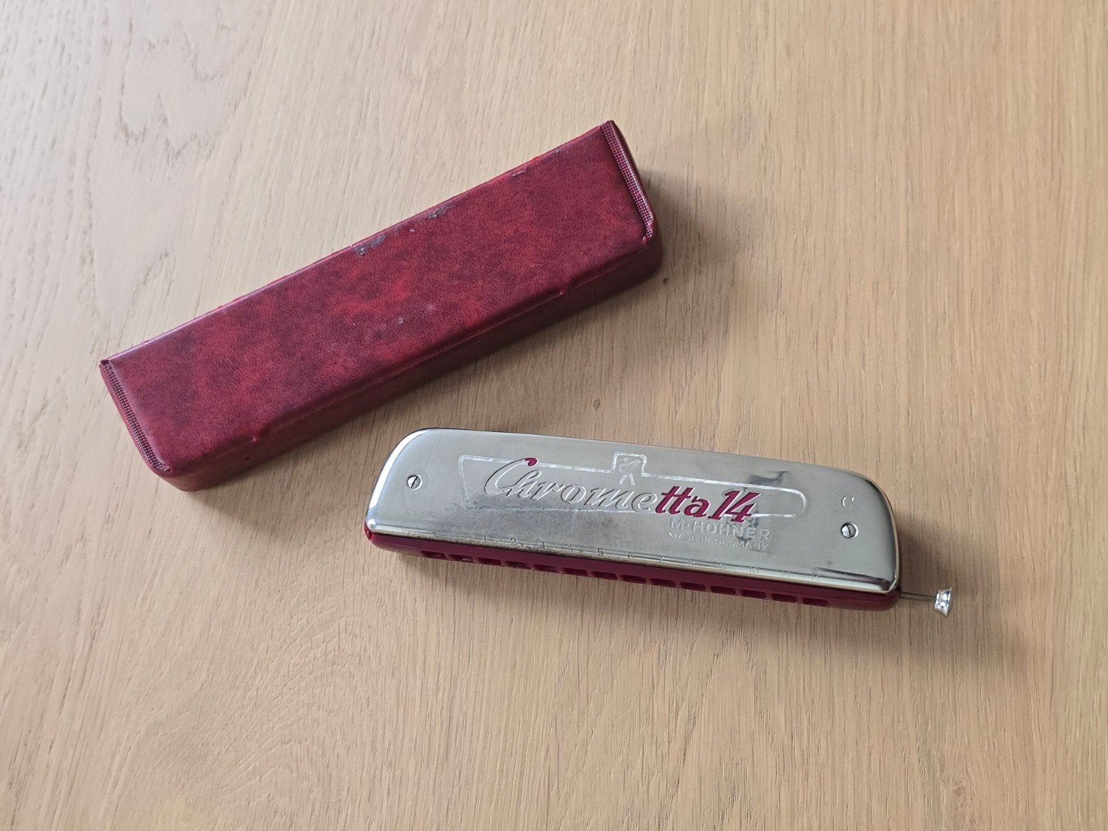 Vintage Hohner Chrometta 14 chromatische mondharmonica €49, Ophalen of Verzenden, Gebruikt, C-mondharmonica