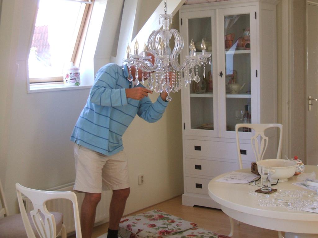 Elegante Kristallen Kroonluchter met 8 Lampen, Ophalen, Gebruikt, Glas
