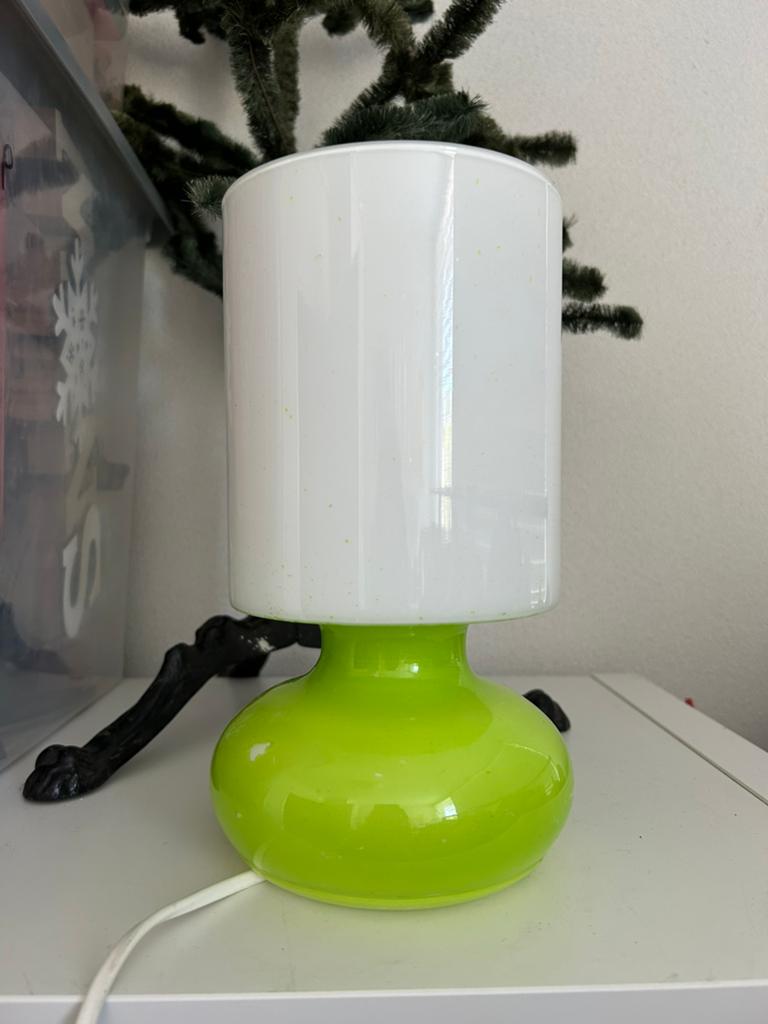 Vintage wit groen glazen Ikea Lykta tafel lamp, Gebruikt, Vintage, Ophalen of Verzenden, Glas