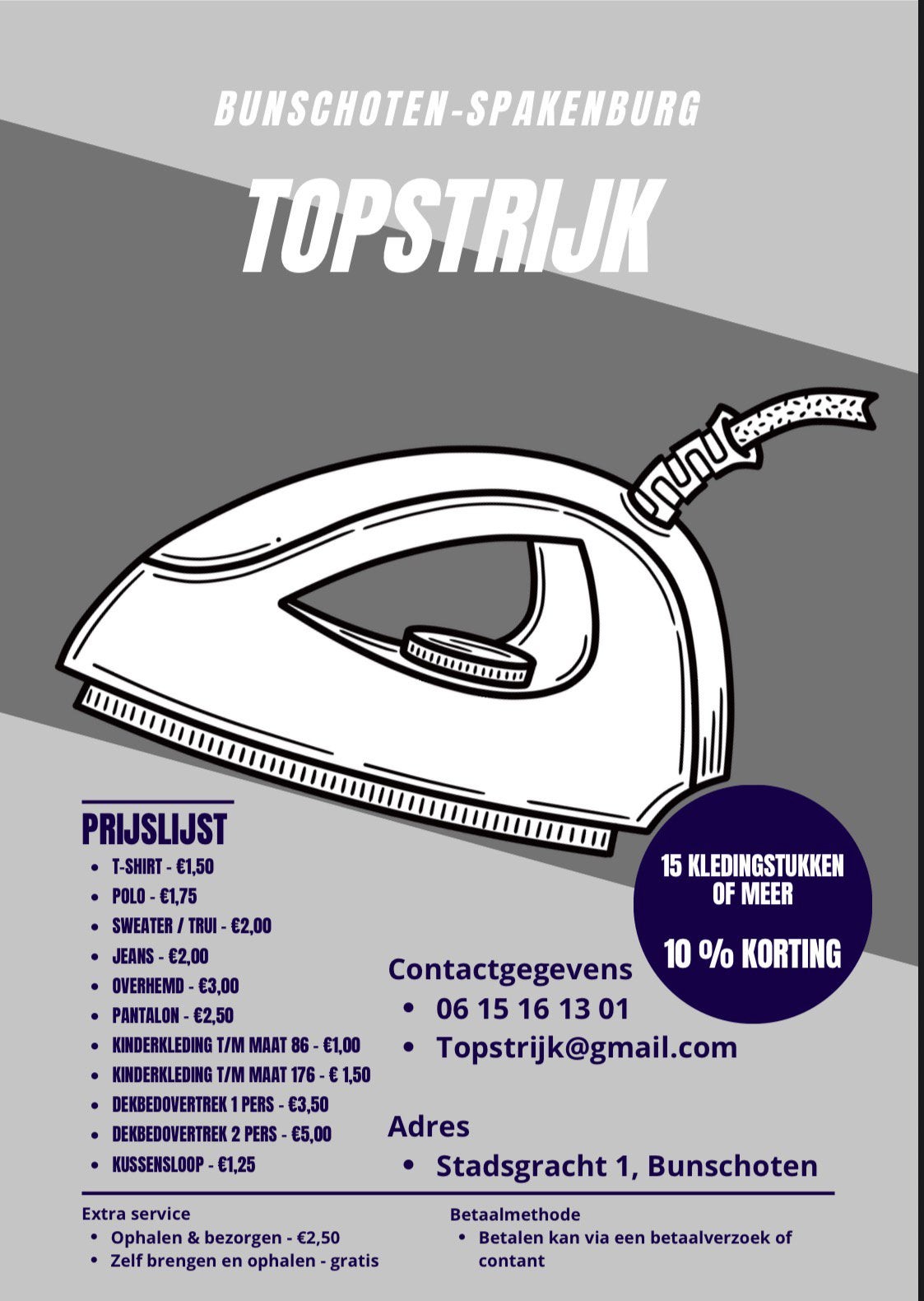 Strijkservice bij Topstrijk, Ophalen of Verzenden, Nieuw, Strijkijzer met snoer